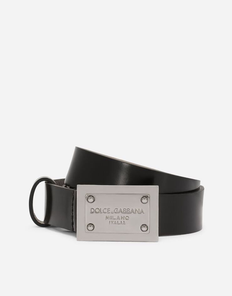 Dolce & Gabbana Cinturón en piel de becerro con placa con logotipo Negro EC0081A1037
