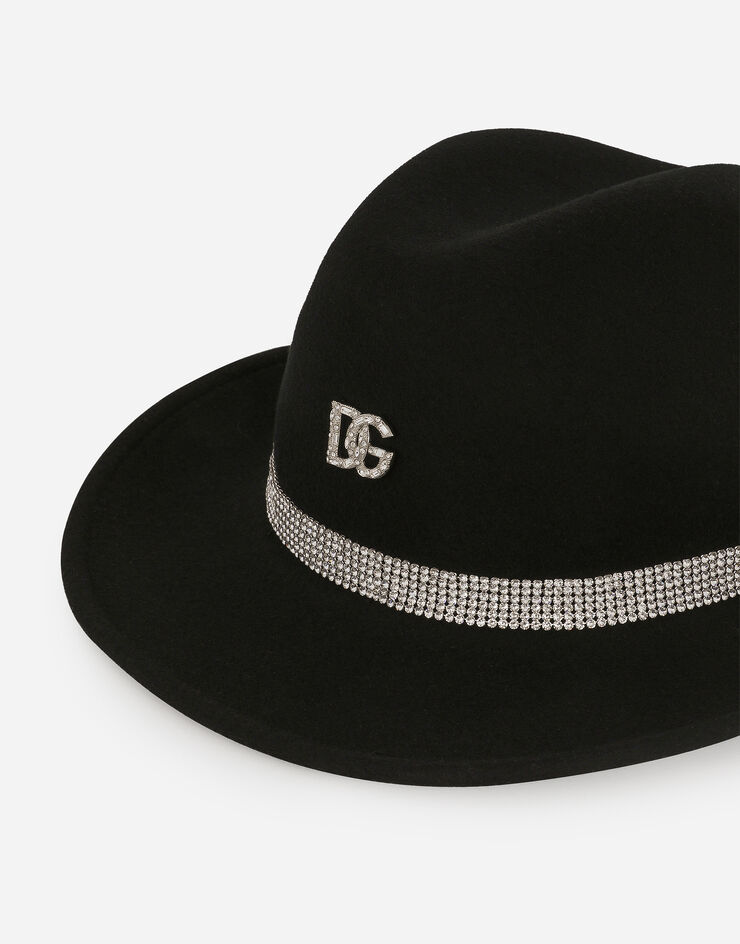 Dolce&Gabbana Fedora hat with rhinestone-detailed band and DG logo Black FH642ZGDBKL