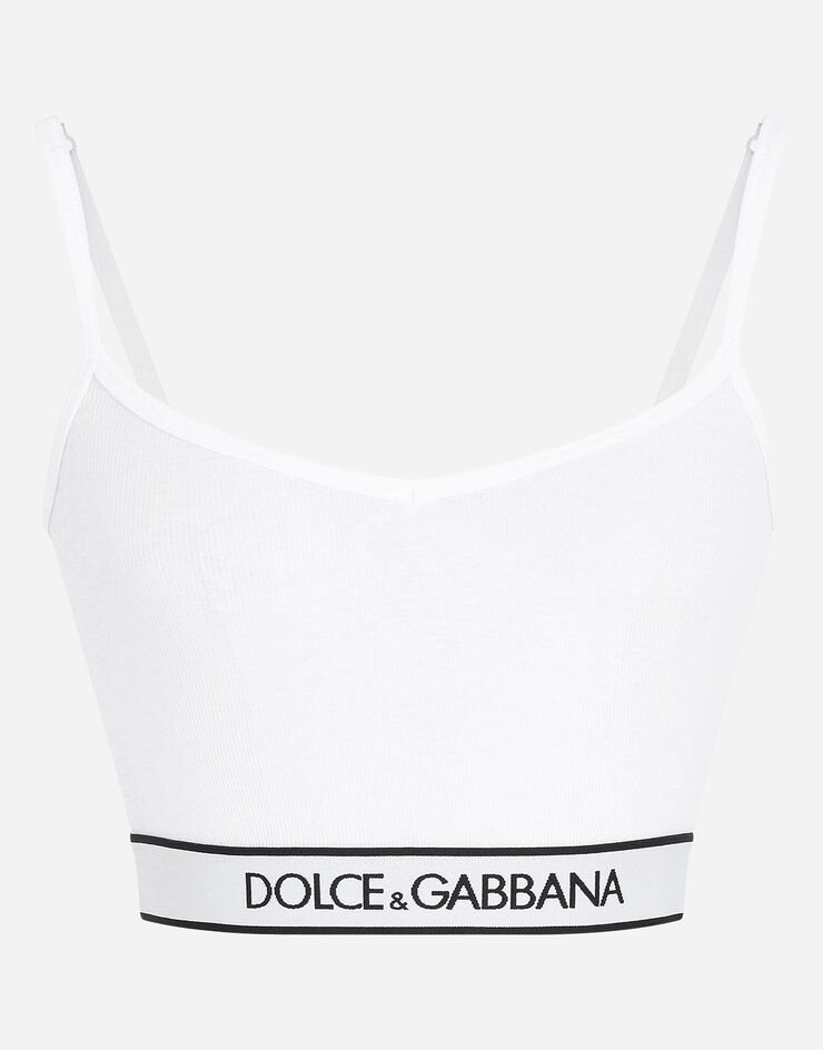 Dolce & Gabbana Fine-rib jersey top with spaghetti straps and branded elastic White O7B85TFUGF5
