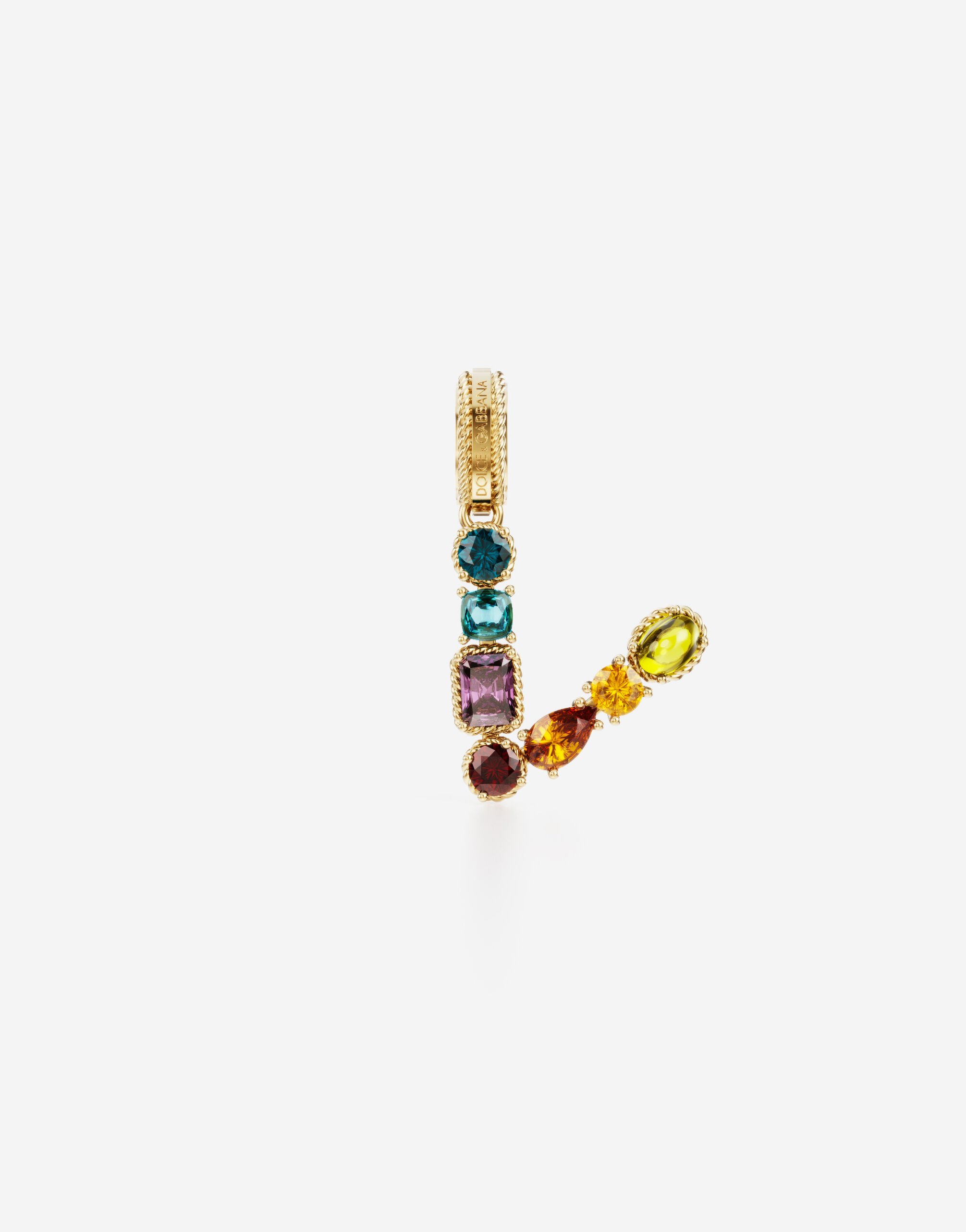 Dolce & Gabbana Rainbow alphabet V 18 kt yellow gold charm with multicolor fine gems Gold WANR2GWMIXB