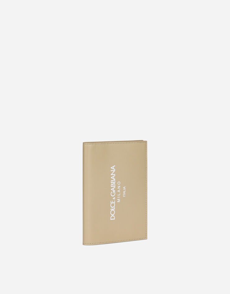 Dolce & Gabbana Calfskin passport holder with logo Beige BP2215AN244