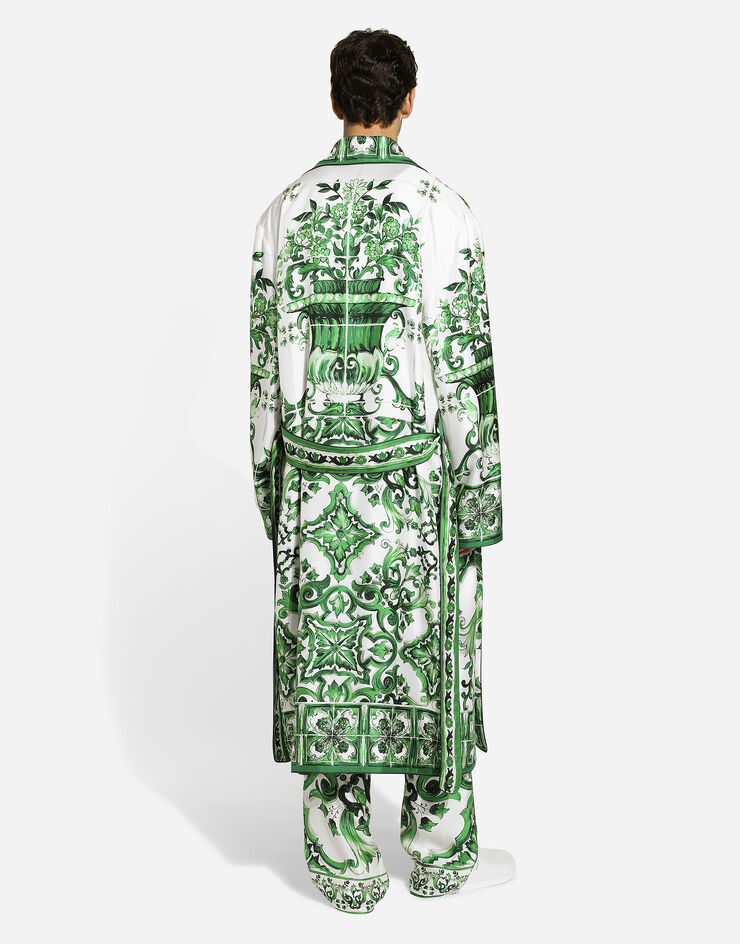 Dolce & Gabbana Халат из шелкового твила с принтом майолики Отпечатки G031TTHI1SV