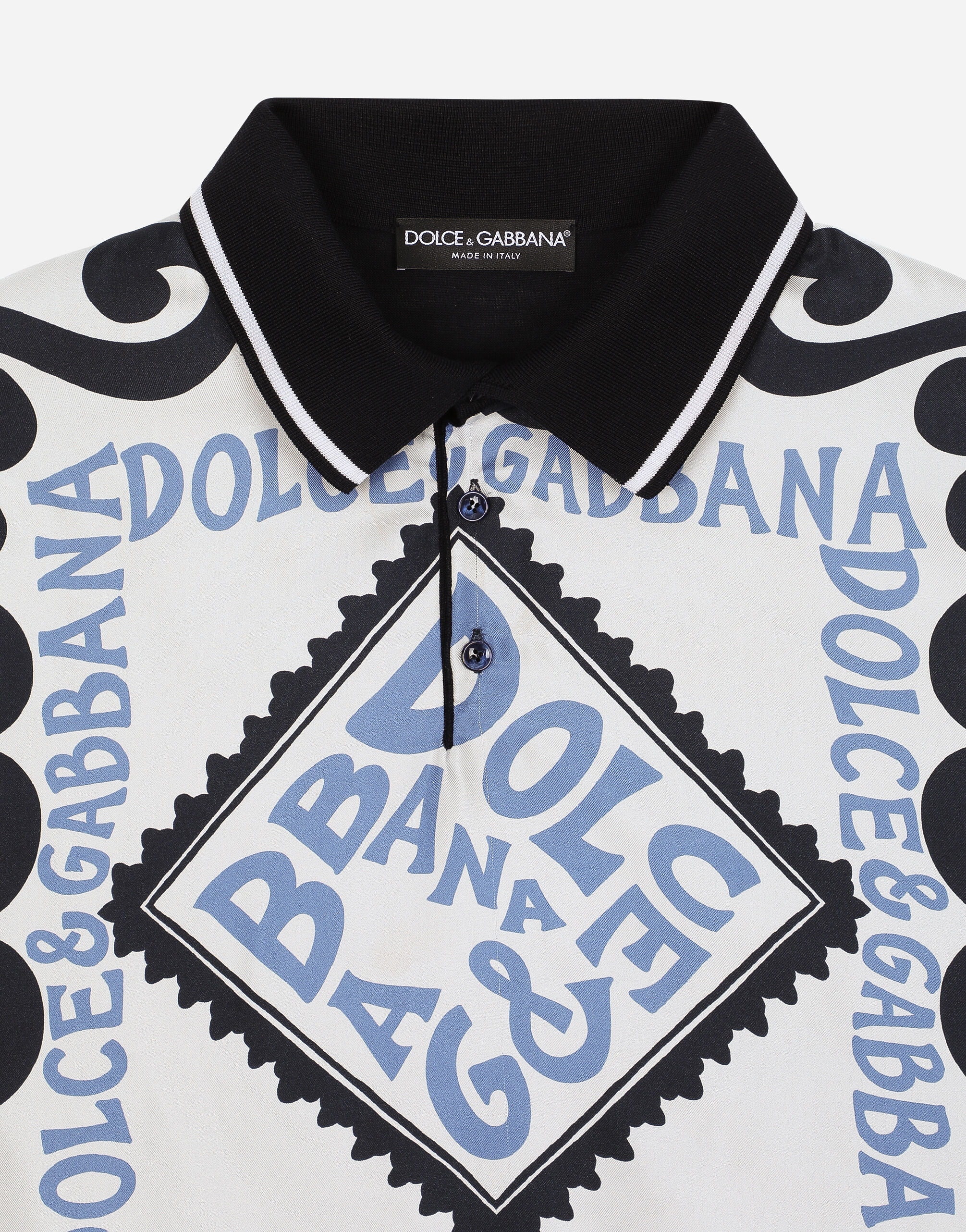 Dolce & Gabbana Marina-print silk polo-shirt male Azure