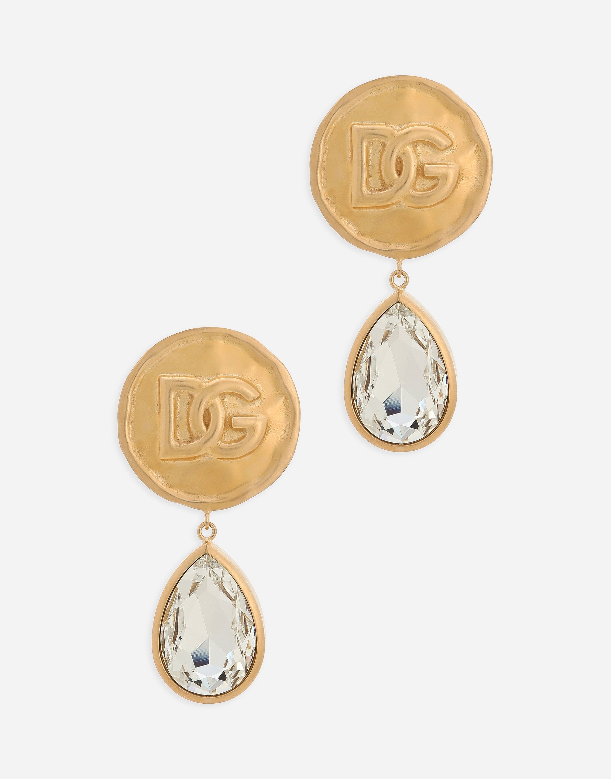 ${brand} Earrings with logo coin and rhinestone pendants ${colorDescription} ${masterID}