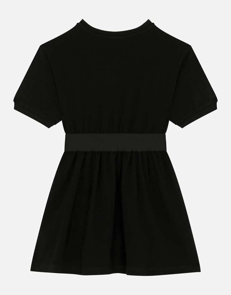 Dolce & Gabbana فستان جيرسي قصير ببطاقة بشعار أسود L5JD8OG7M4U