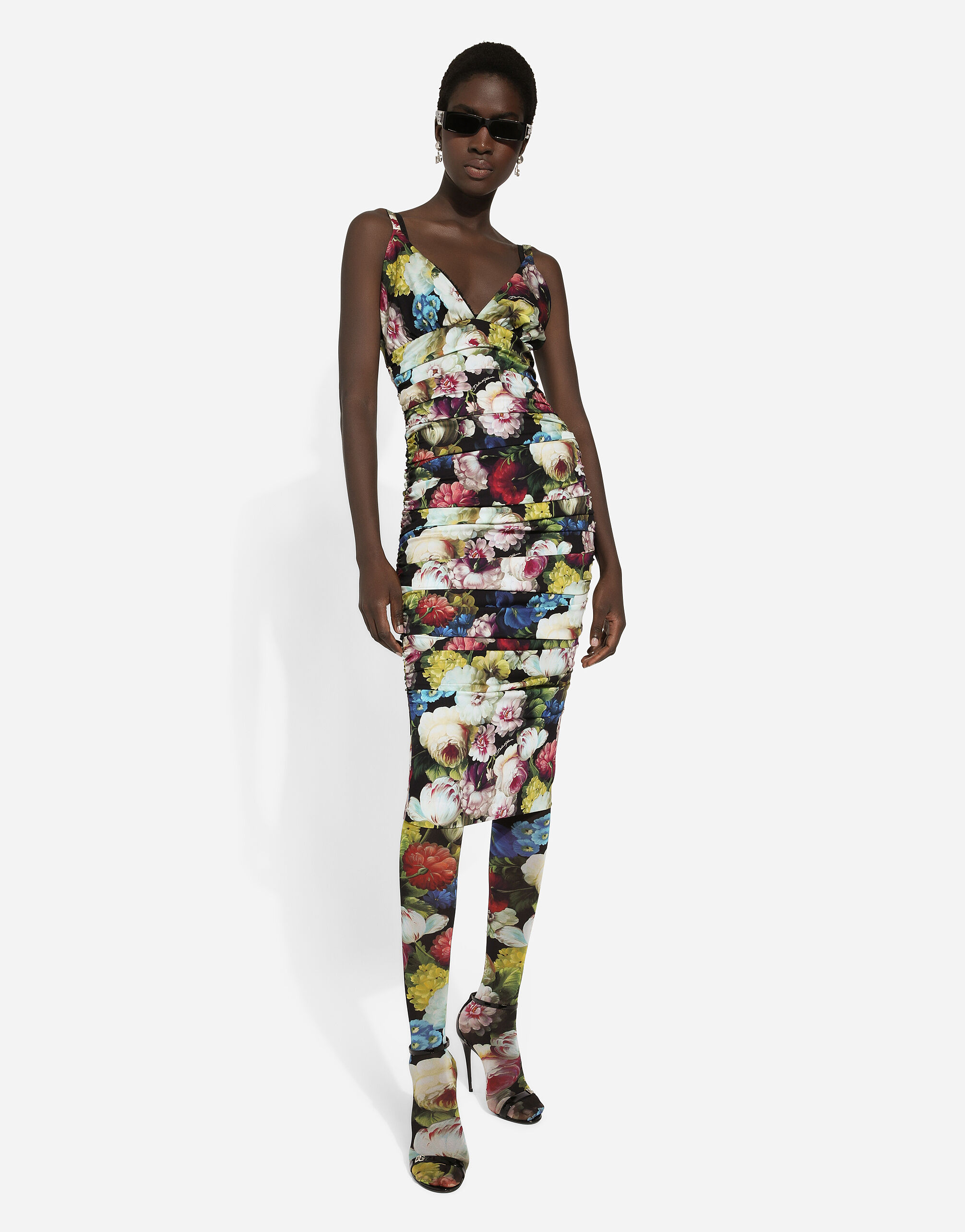 Charmeuse slip dress with nocturnal flower print in Print for