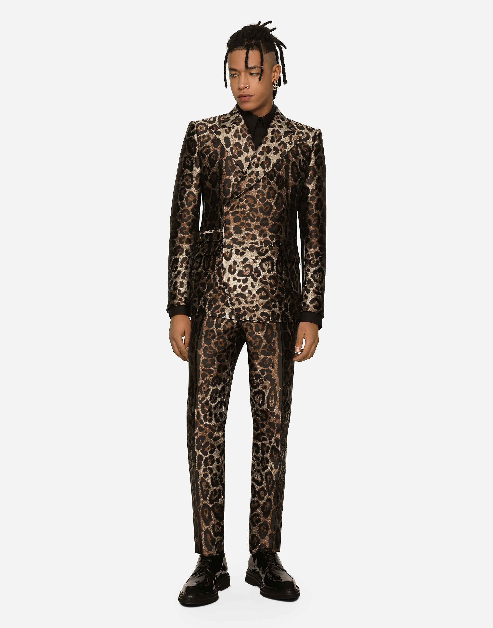 Double-breasted leopard-design jacquard Sicilia-fit suit in 