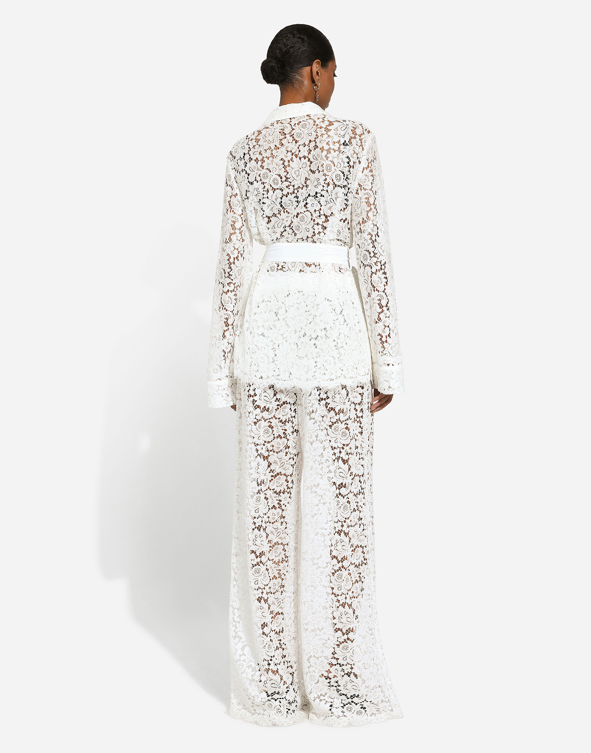 Flared floral cordonetto lace pants in White for | Dolce&Gabbana® US