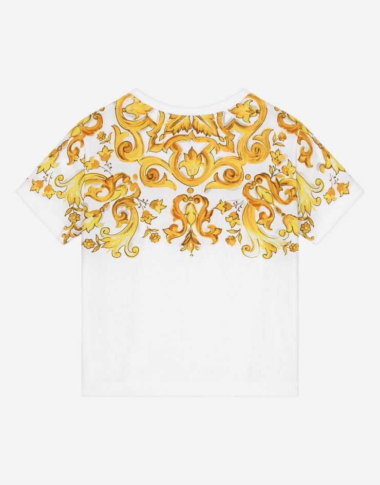 Dolce & Gabbana Camiseta de punto con estampado Maiolica amarillo y logotipo DG Imprima L5JTNKII7DS