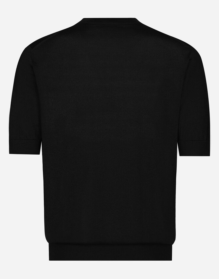 Dolce & Gabbana Round-neck silk sweater with Dolce&Gabbana logo Black GXX03ZJBSJS