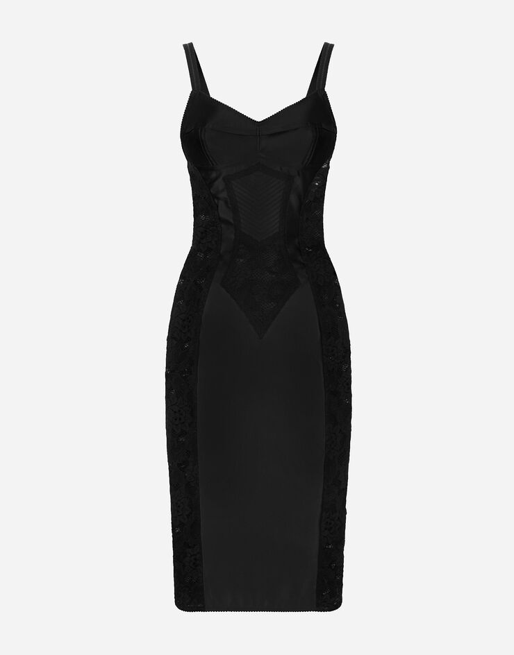 Dolce & Gabbana Vestido longuette corsetero de raso y encaje Negro F6JKZTGDCL9