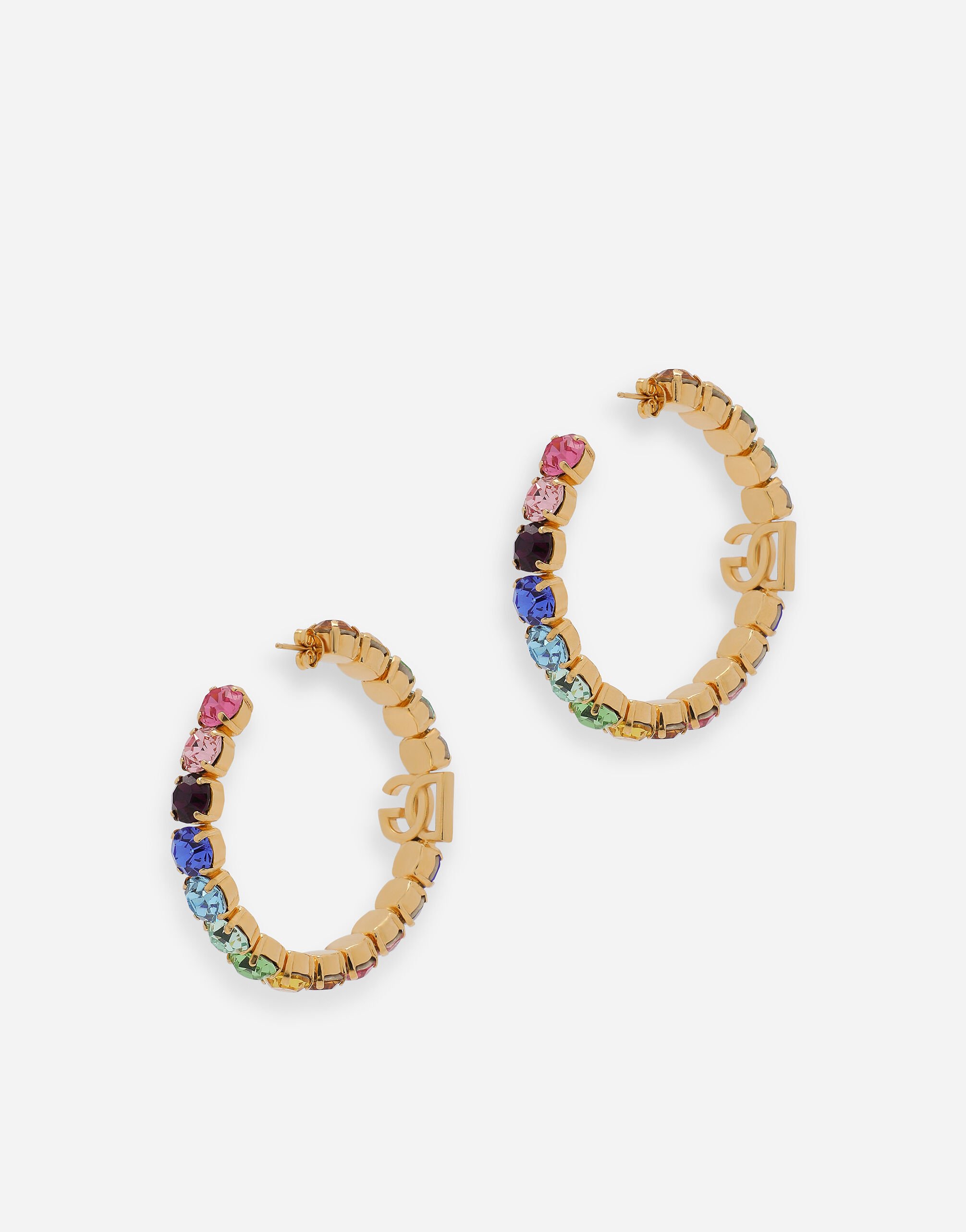 Hoop earrings with DG logo and colorful rhinestones