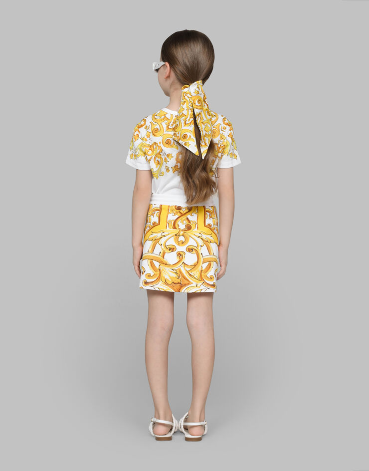 Dolce & Gabbana DG 徽标与黄色马约利卡印花平纹针织 T 恤 版画 L5JTNKII7DS