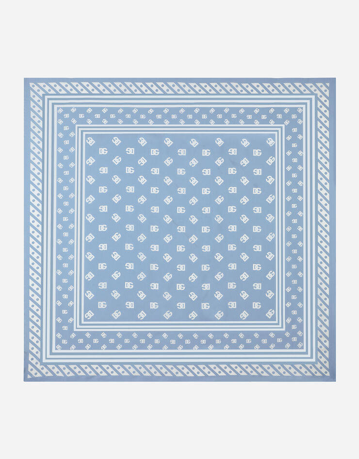 Dolce & Gabbana Foulard en sergé de soie avec imprimé logo DG all-over 90 x 90 Bleu Clair FN090RGDB7Z