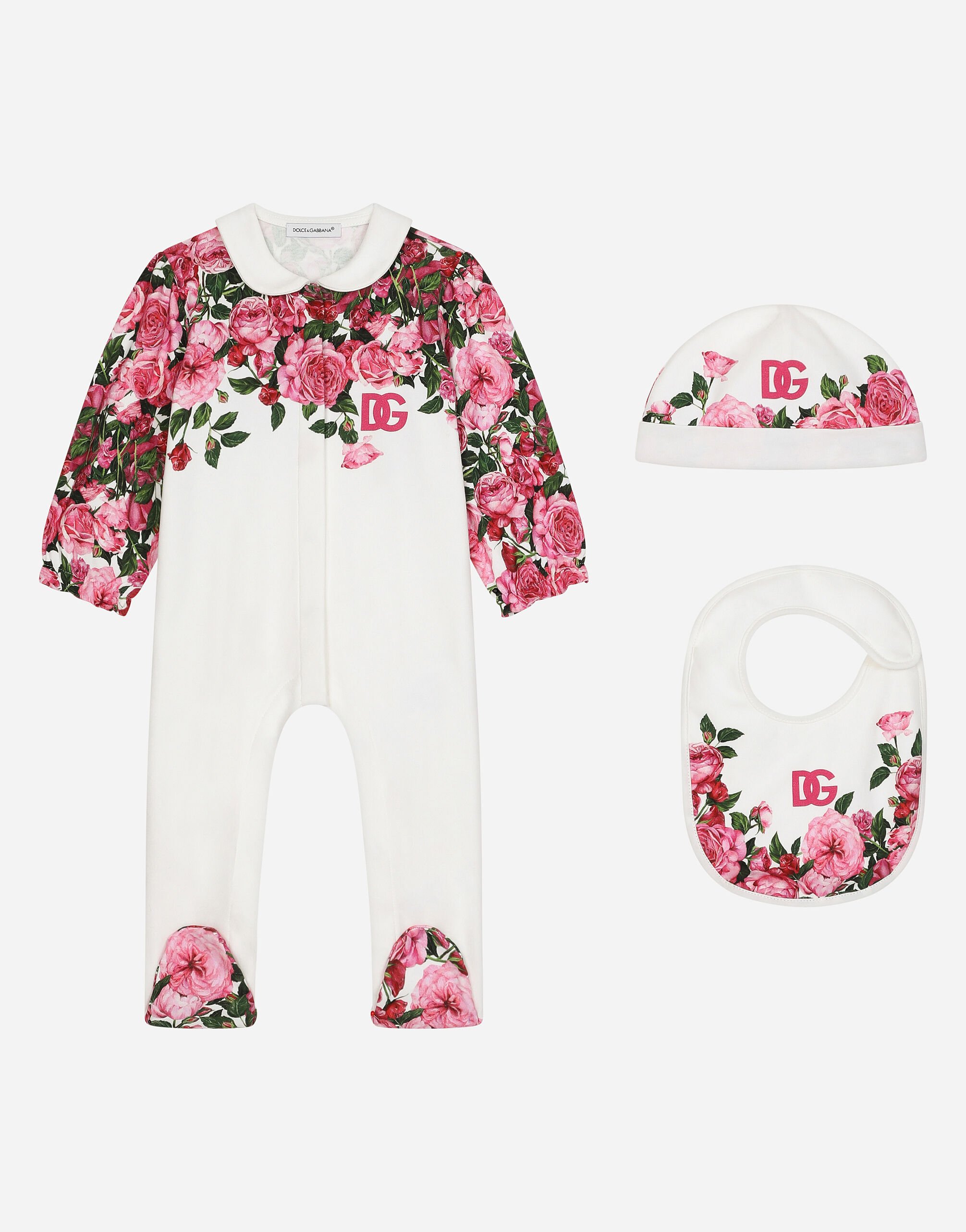 ${brand} 3-piece interlock gift set with rose print over a white background ${colorDescription} ${masterID}
