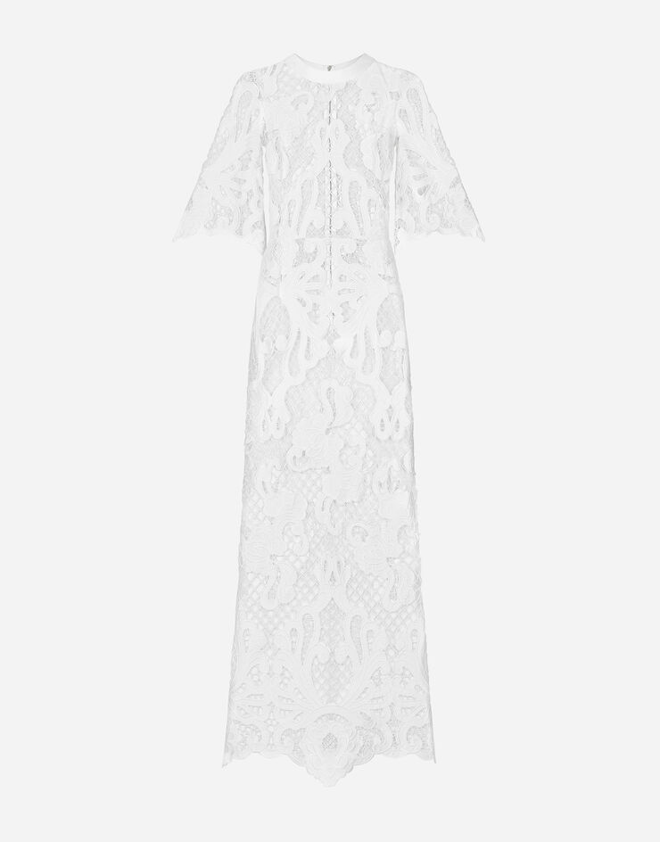 Dolce & Gabbana Long dress with openwork embroidery White F6JKHZFG6AE