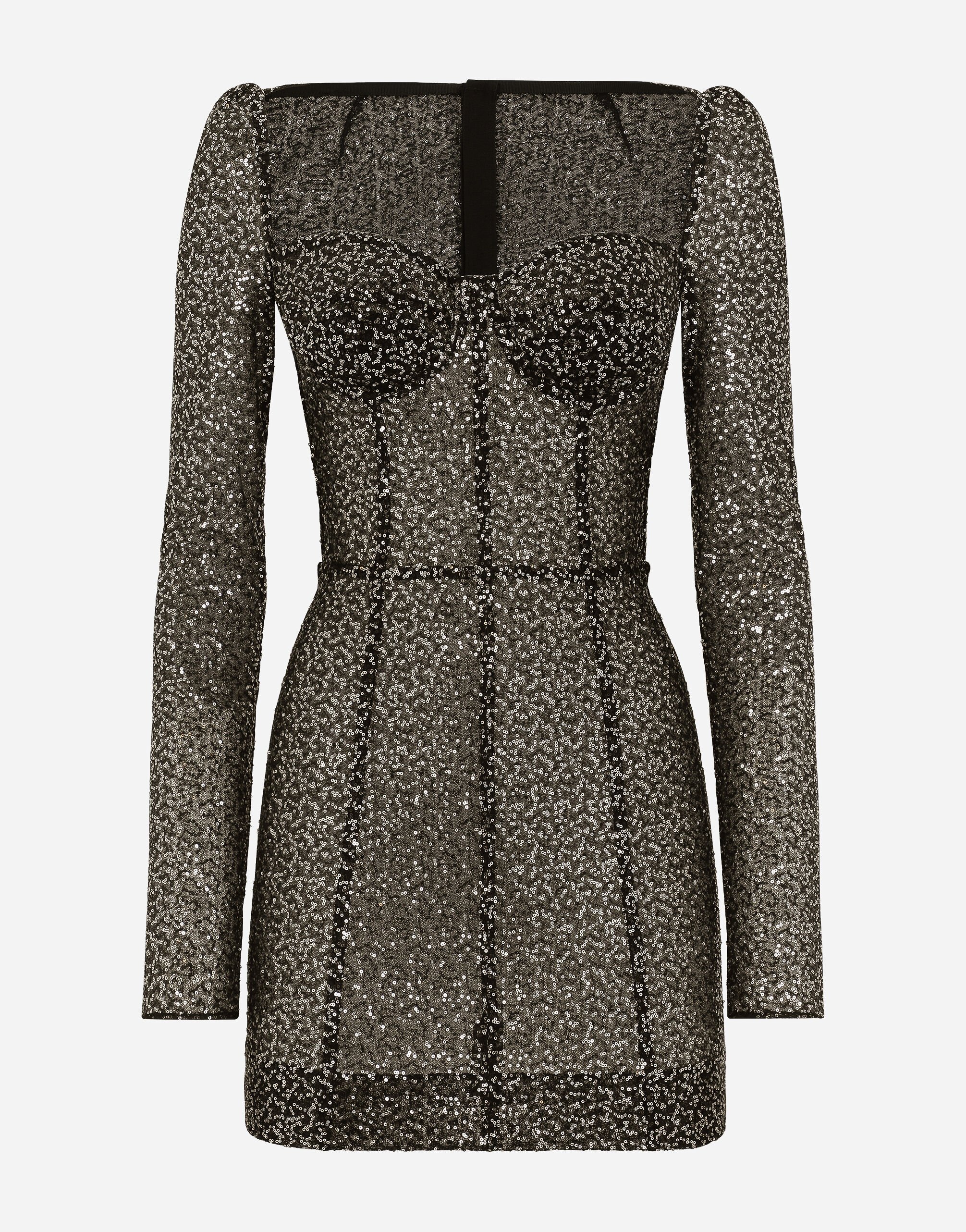 Dolce & Gabbana Robe bustier courte à manches longues et paillettes Argent BB7116AY828