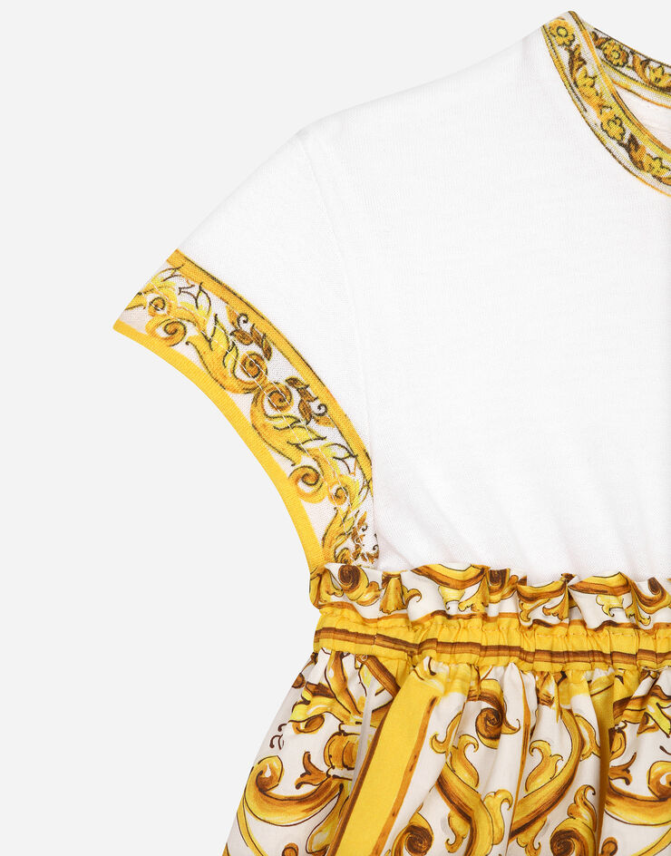 Dolce & Gabbana Платье из джерси и поплина с желтым принтом майолики Отпечатки L2JDZ1G7NUL