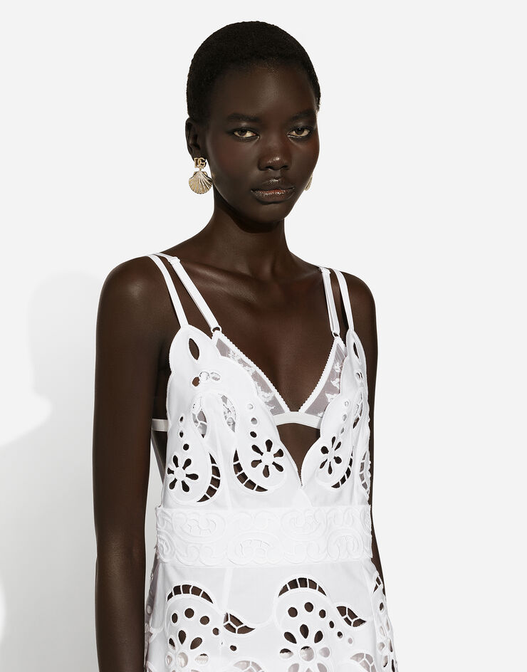 Dolce & Gabbana Мини-платье на бретелях из хлопка с вышивкой ришелье белый F6JIHZGDCJR