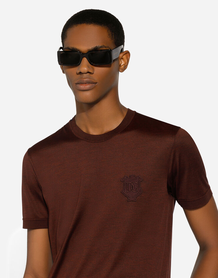 Dolce & Gabbana T-shirt ras de cou en soie Rouge G8SA9ZFU75F