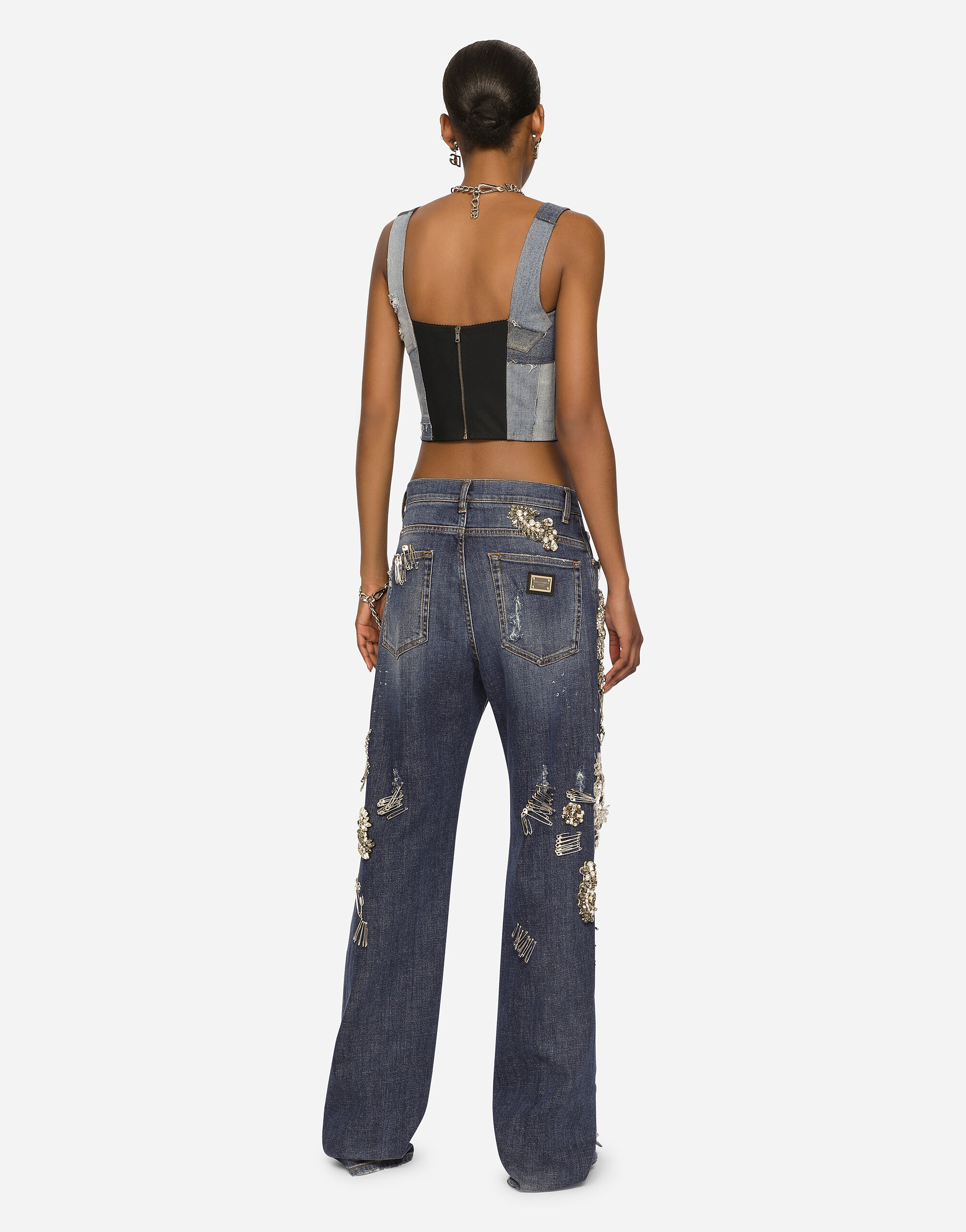 Denim jeans with ripped details and appliqués in Multicolor for 