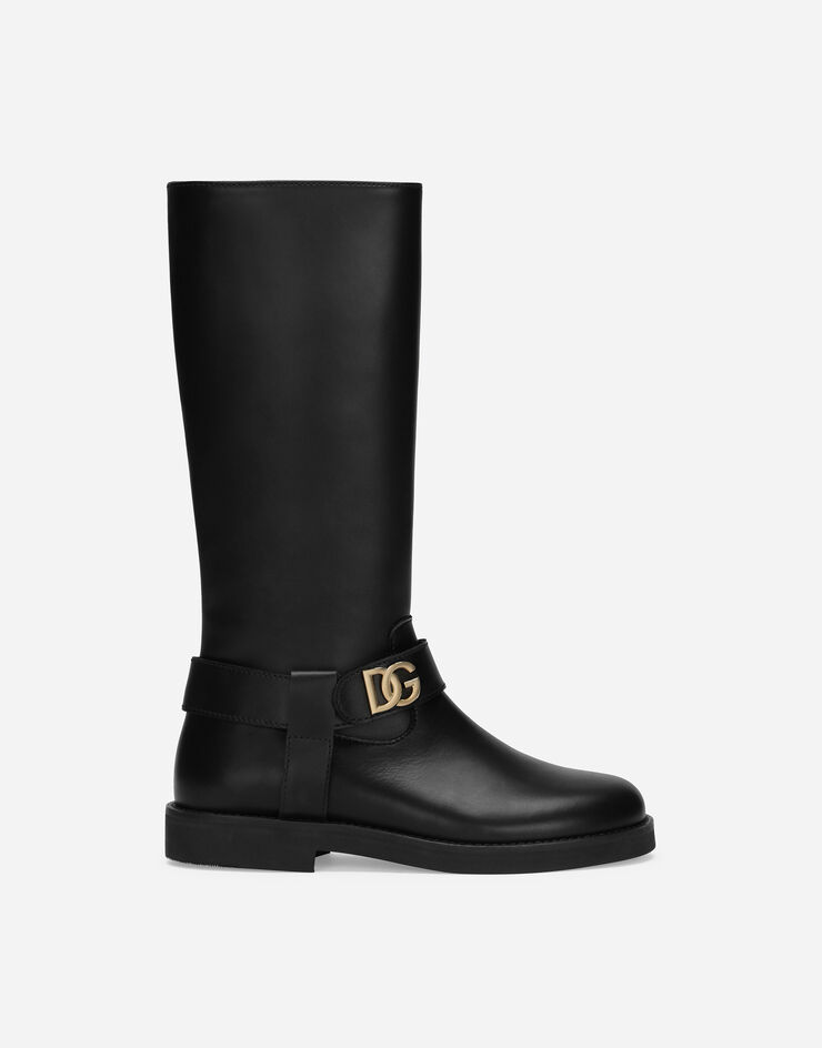 Dolce & Gabbana Stiefel aus Kalbsleder mit DG-Logo Schwarz D11257A6379