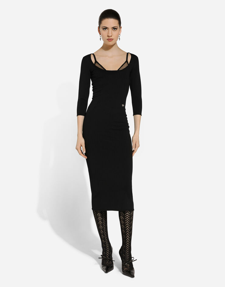 Dolce & Gabbana Calf-length viscose knit dress Black FXS20TJFMEV