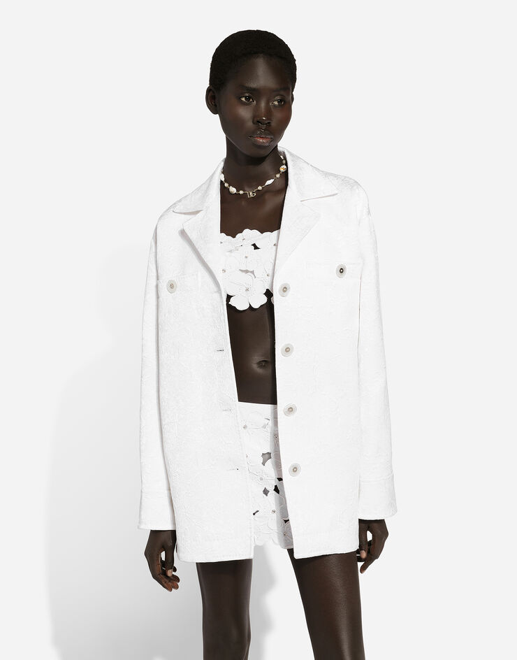 Dolce & Gabbana Abrigo corto de brocado con botonadura sencilla Blanco F0E1XTFJTBV
