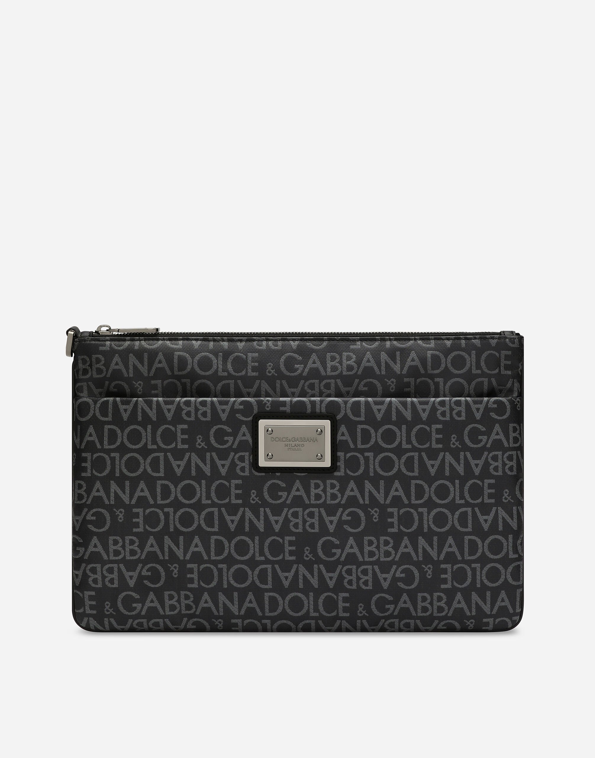 Dolce & Gabbana Pouch in jacquard spalmato Marrone BM2338A8034