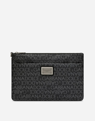Dolce & Gabbana Pouch in jacquard spalmato Marrone BM2338A8034