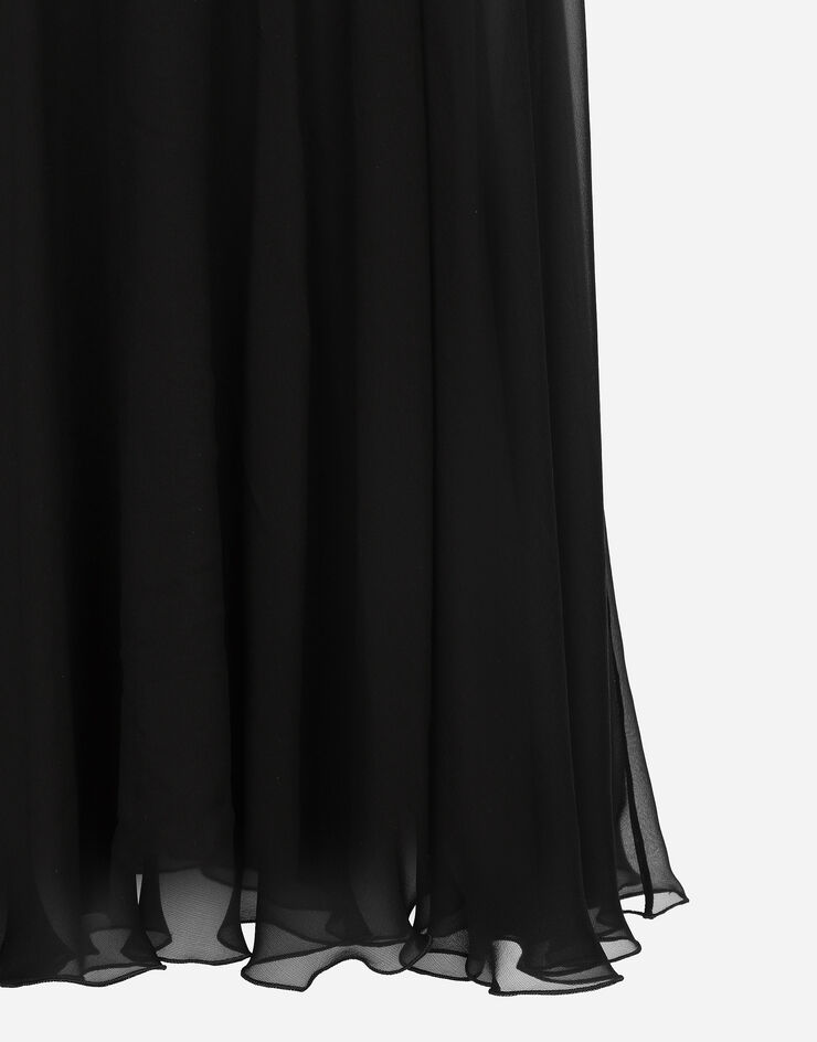 Dolce & Gabbana Jupe patineuse mi-longue en mousseline Noir F4CSOTFU1AT