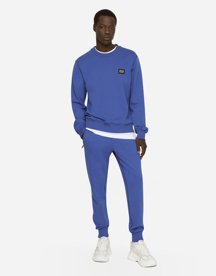 Dolce & Gabbana Jersey-Sweatshirt mit Logoplakette Blau G9ABJTG7F2G