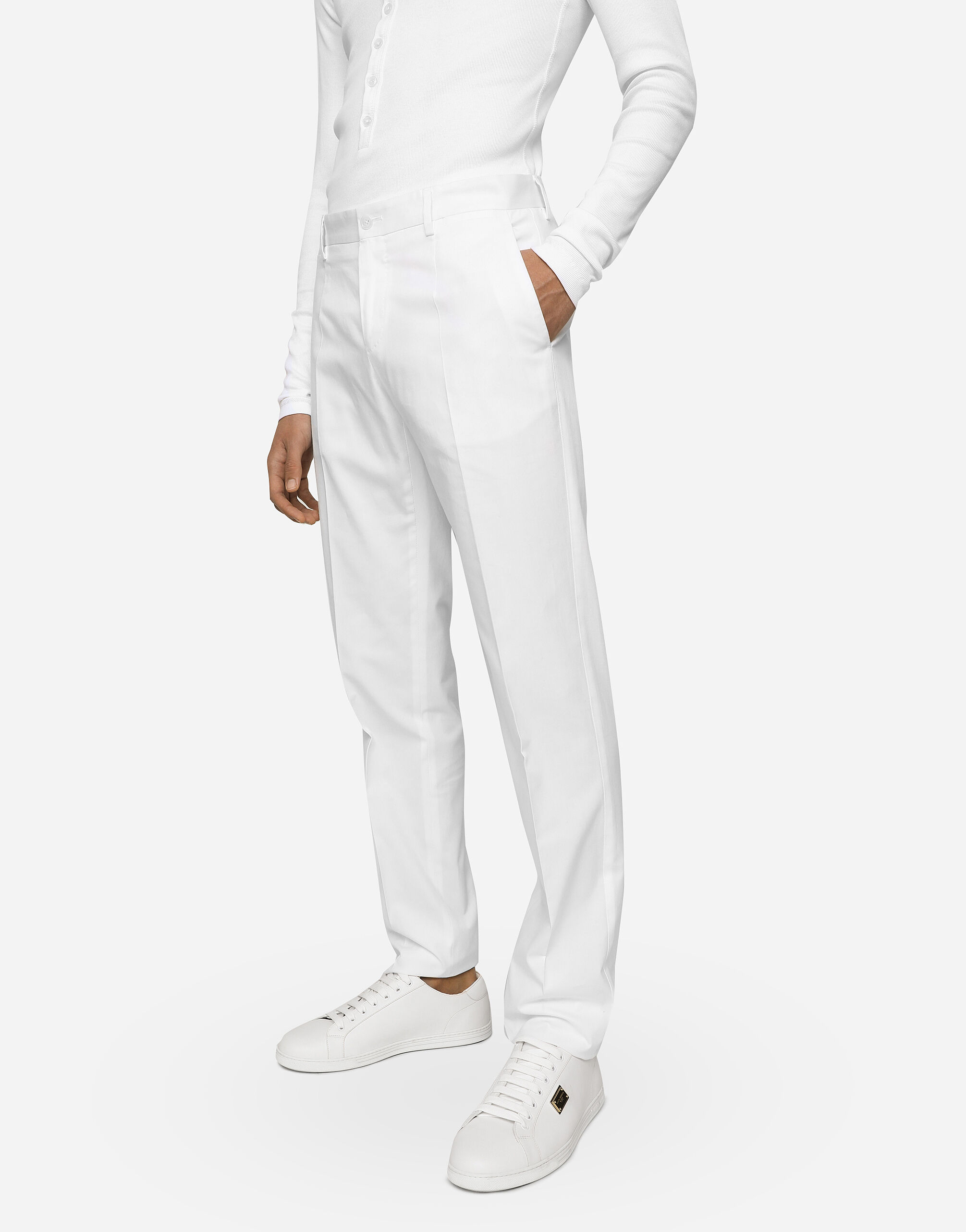 Cotton gabardine pants in White for Men | Dolce&Gabbana®