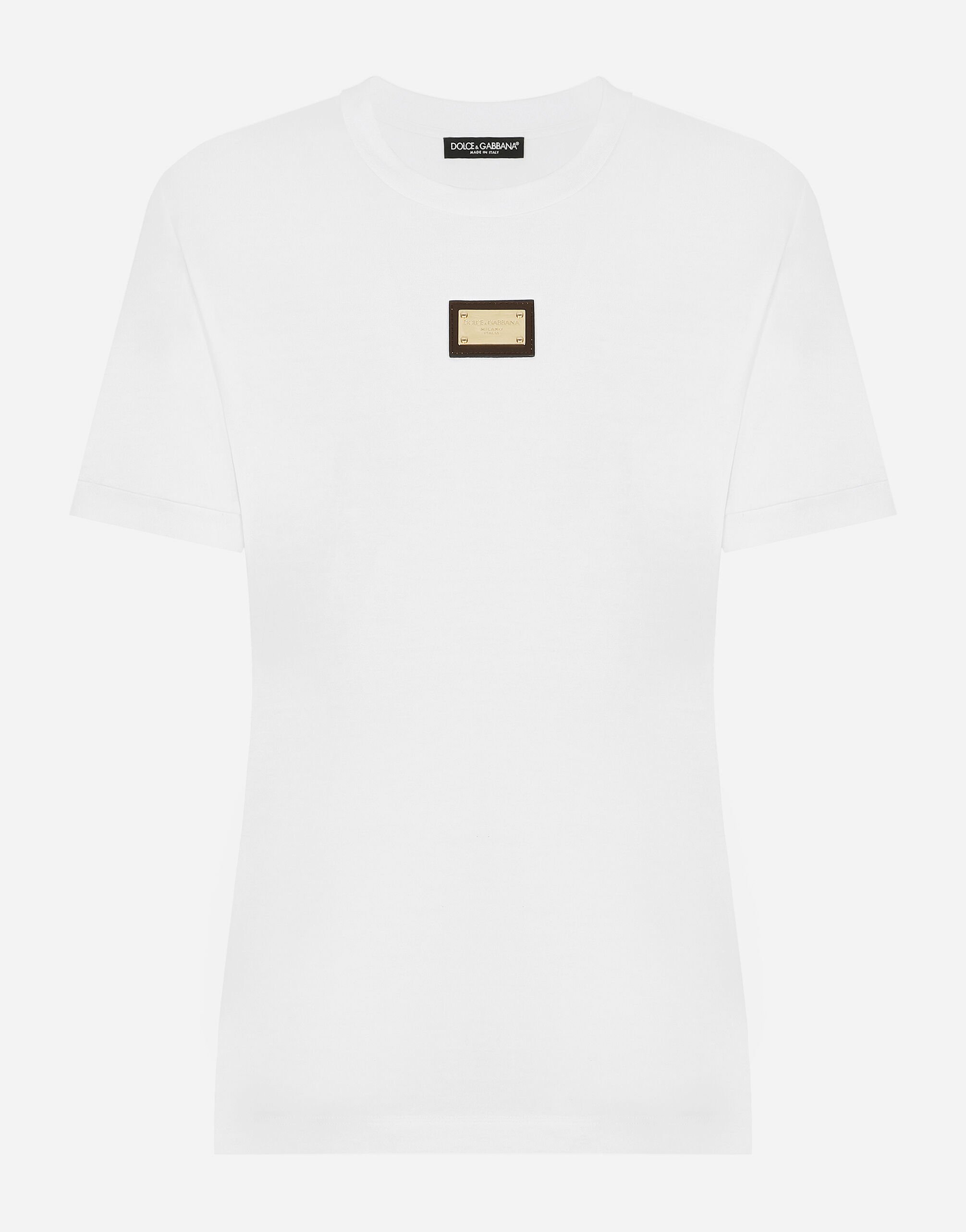 Dolce&Gabbana T-Shirt aus Jersey mit DG-Logoplakette Gold WBP6C1W1111