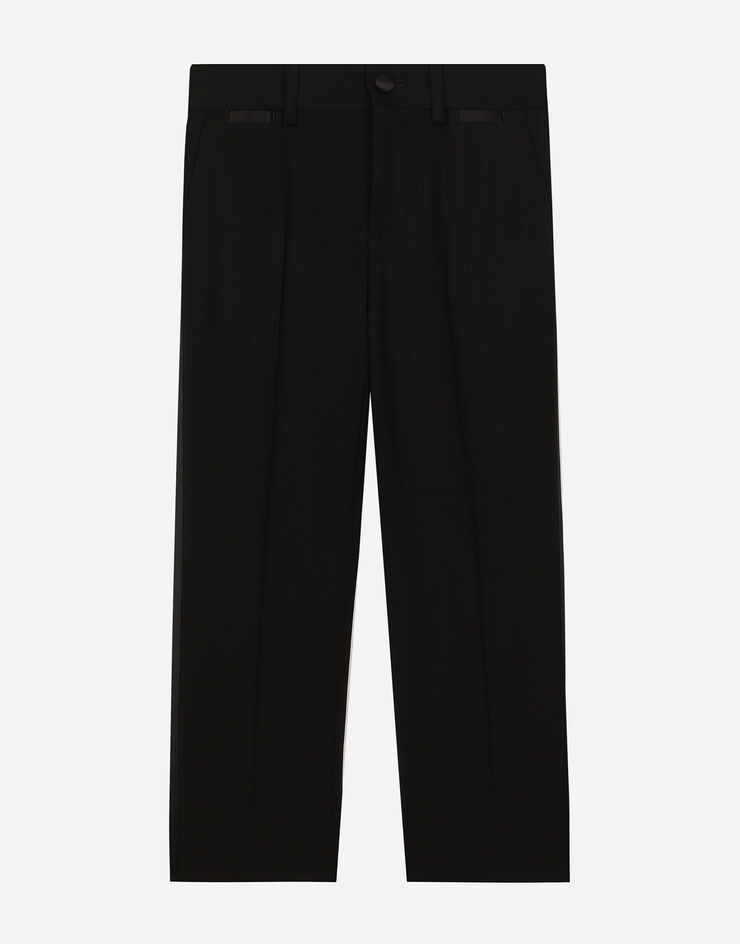 Dolce & Gabbana Pantalón clásico en mezcla de lana y raso duquesa Negro L44P64FUBE7