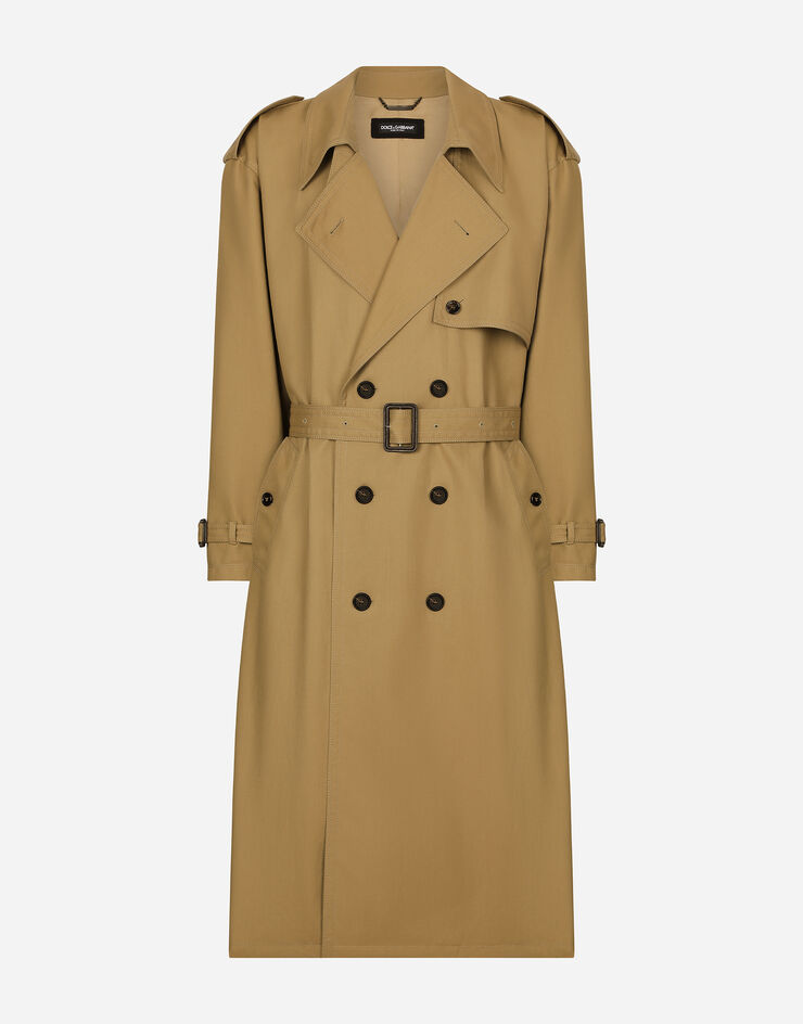 Double-breasted cotton trench coat in Beige for Men