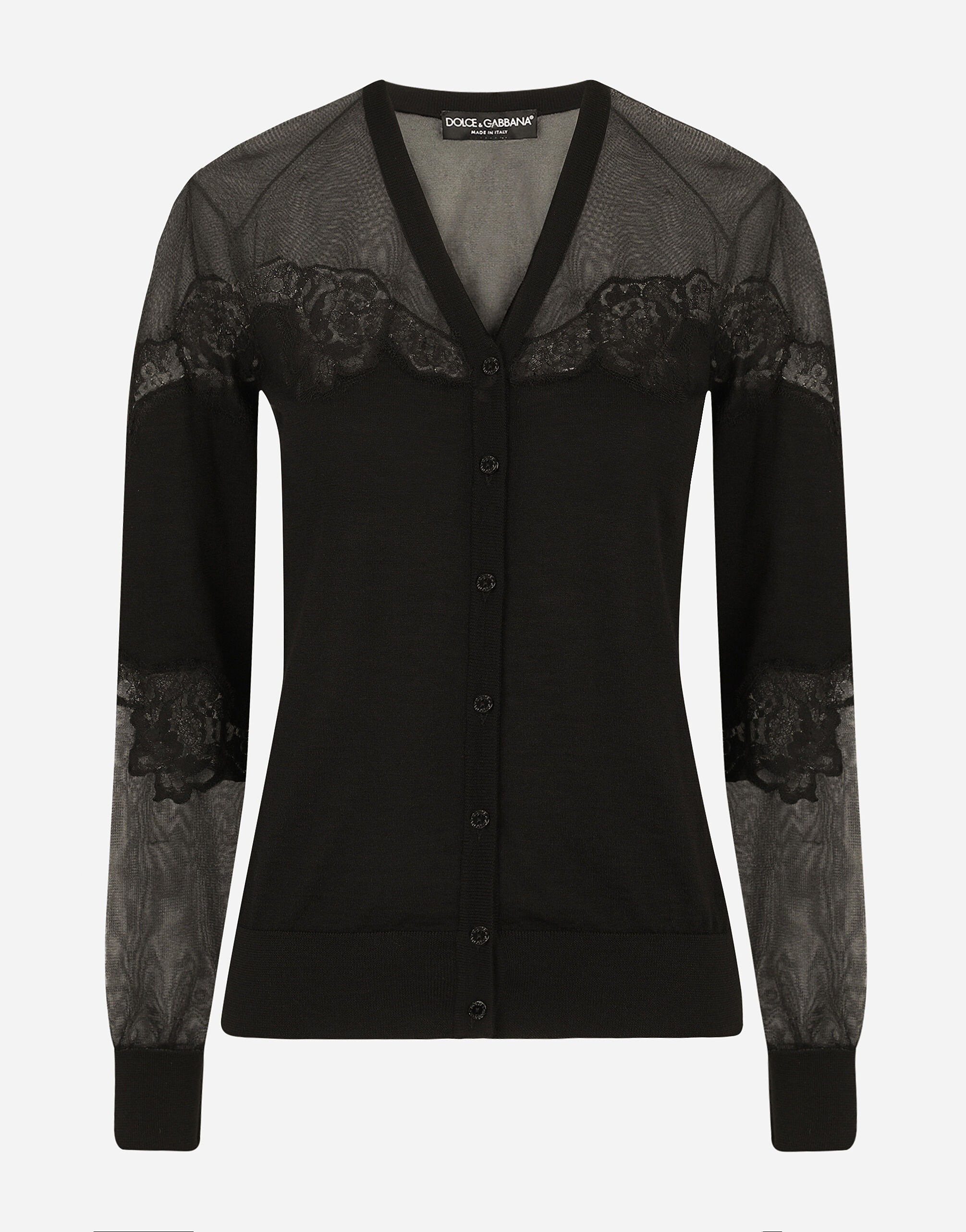 Dolce & Gabbana Cashmere, tulle and silk cardigan with lace Multicolor FXI25TJBVX8
