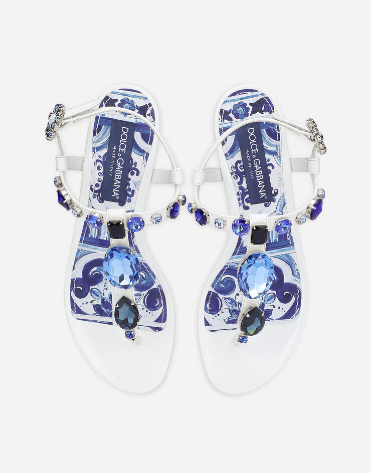 Patent leather thong sandals with embroidery in White for Women | Dolce ...