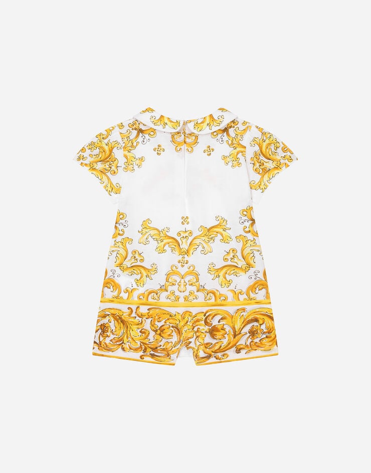 Dolce & Gabbana Jersey onesie with yellow majolica print and Dolce&Gabbana logo Print L2JOY2II7DI