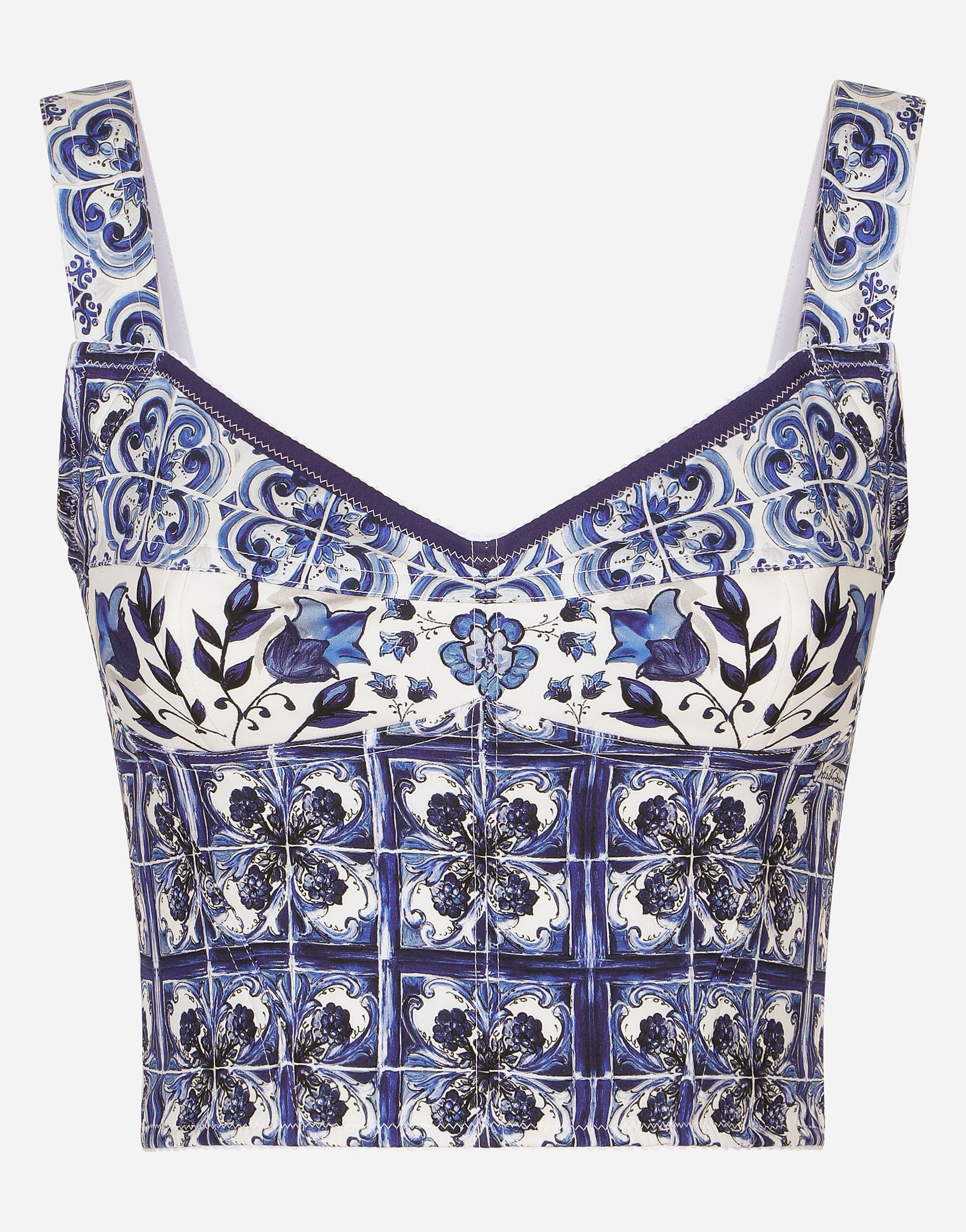 Dolce & Gabbana Majolica-print charmeuse corset Multicolor F6AEITHH5A1
