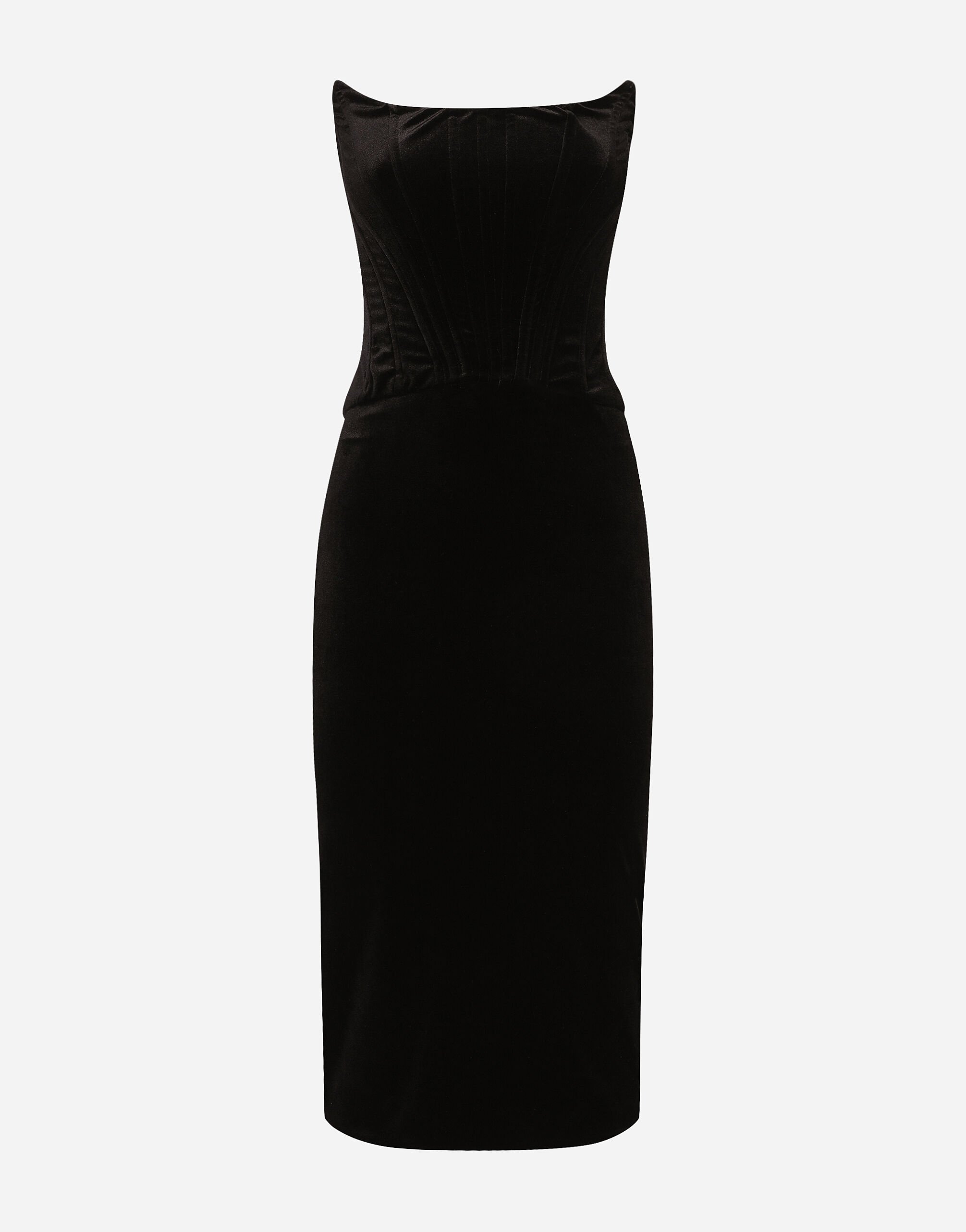 ${brand} Velvet calf-length corset dress ${colorDescription} ${masterID}