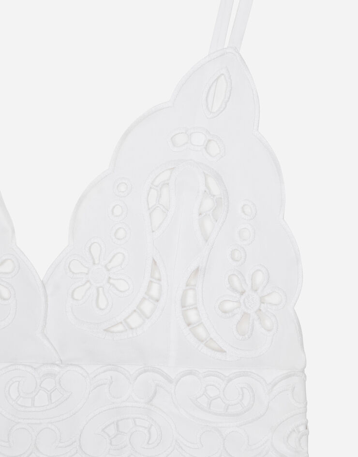 Dolce & Gabbana Mini abito con spalline in cotone con ricamo cut out Bianco F6JIHZGDCJR