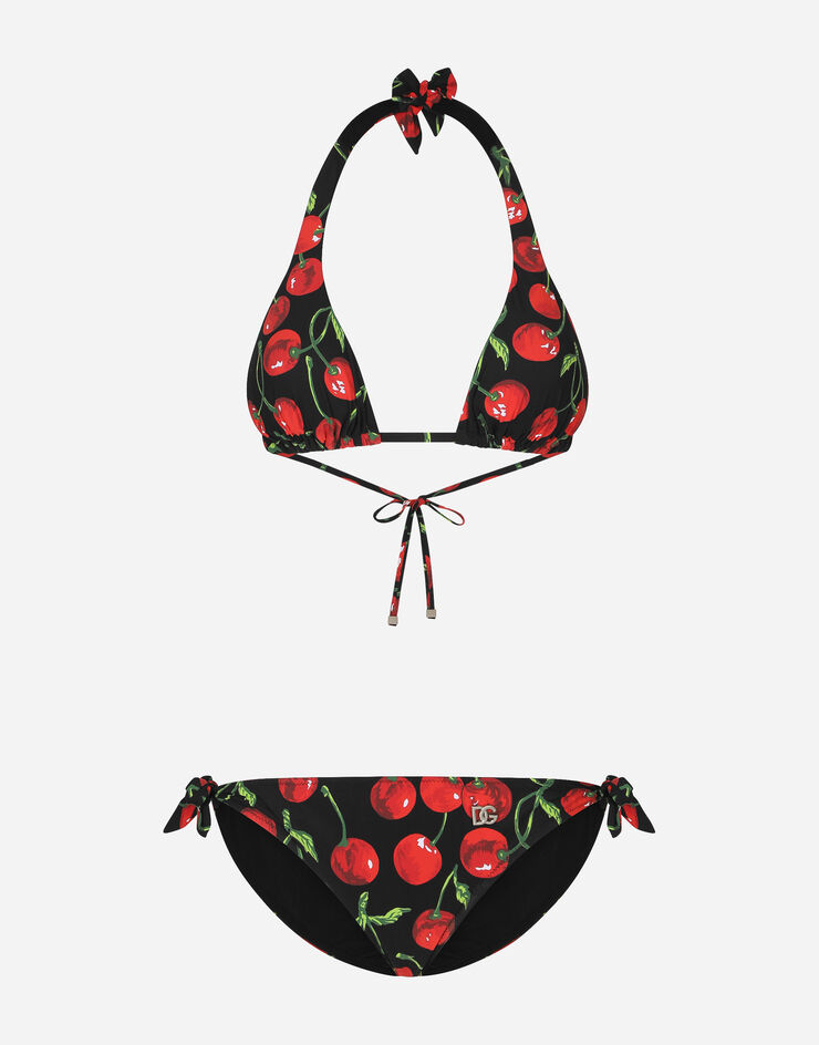 Cherry-print triangle bikini