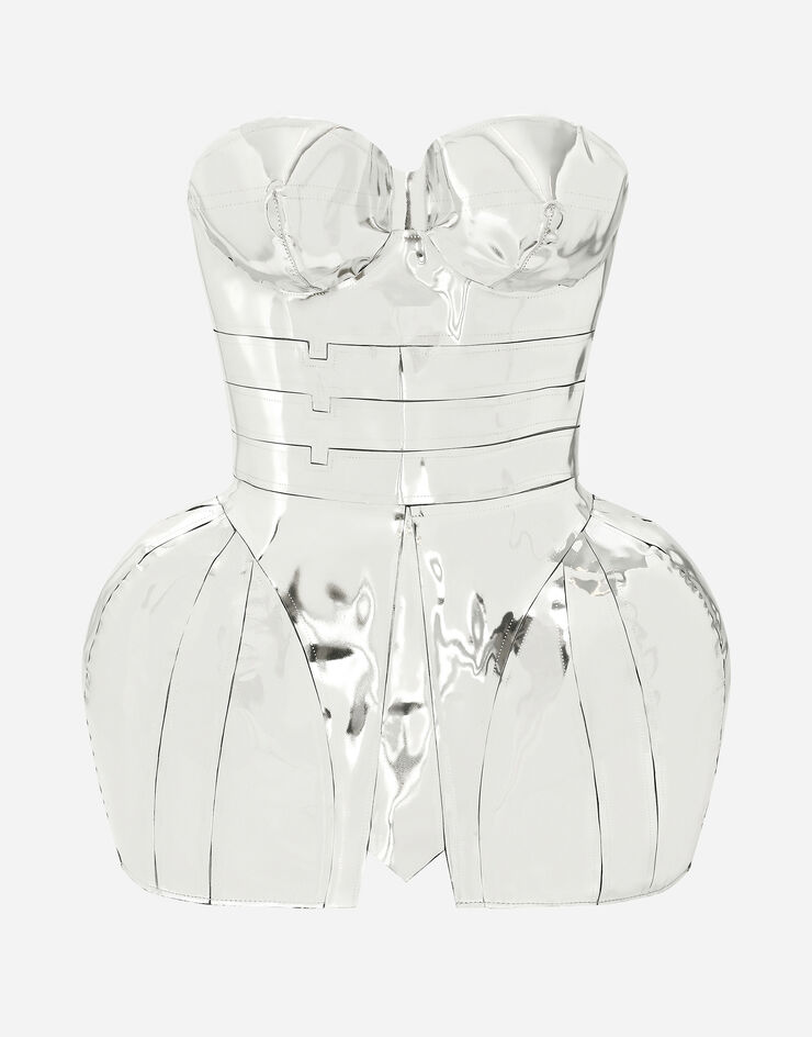 Dolce & Gabbana KIM DOLCE&GABBANA Мини-платье из кожи наппа с зеркальным эффектом серебристый F6CNOLGDBQ4