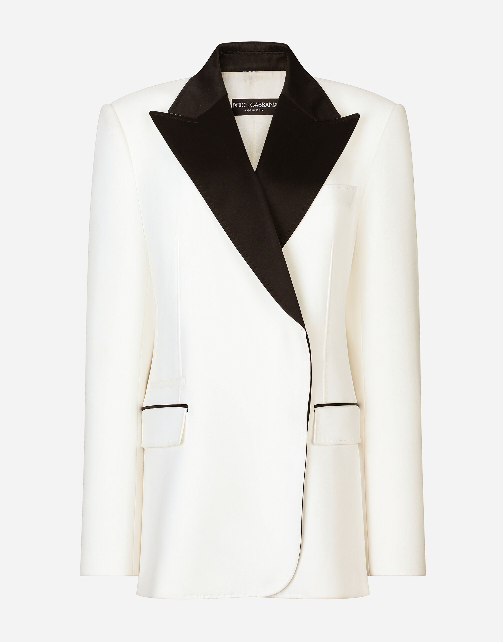 DolceGabbanaSpa Double-breasted wool crepe jacket with tuxedo lapels White L43S75FUEAJ