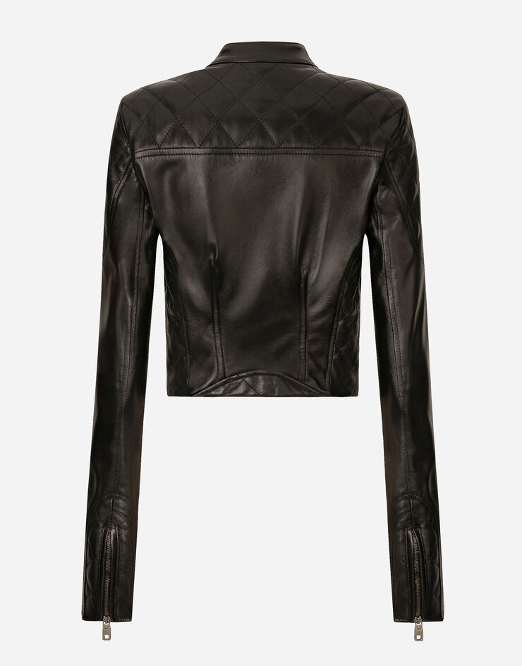 Dolce&Gabbana 쇼트 가죽 바이커 재킷 블랙 F9R37LHULMU
