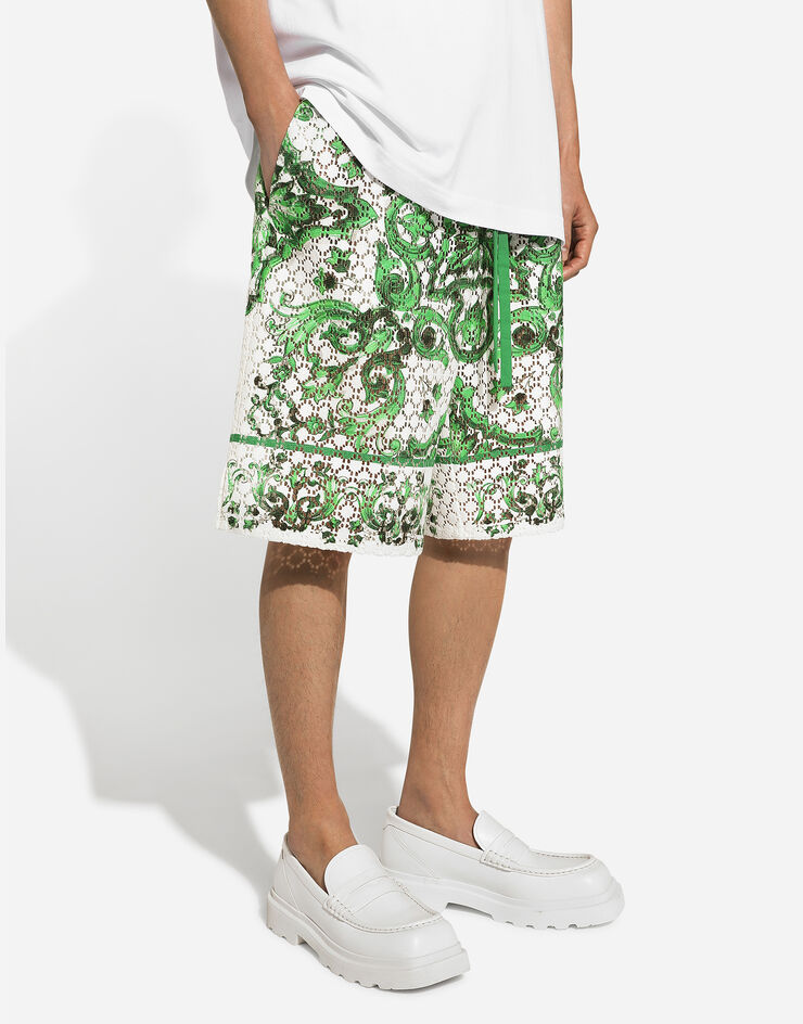 Dolce & Gabbana Crochet lace jogging shorts with majolica print Print GV37ATFIM4P