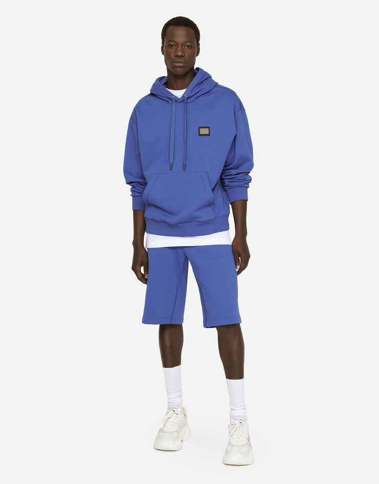 Dolce & Gabbana Jersey jogging shorts with logo tag Blue GVB7HTG7F2G