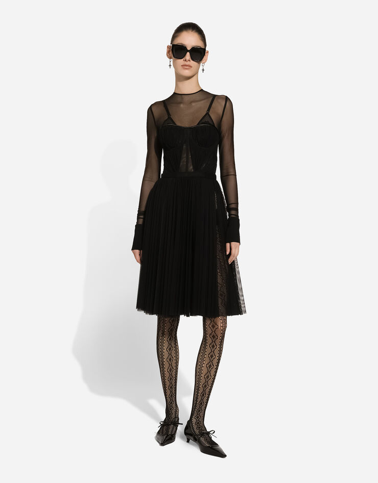 Dolce & Gabbana Robe en tulle léger avec détails bustier Noir F6JLGTFLRDA