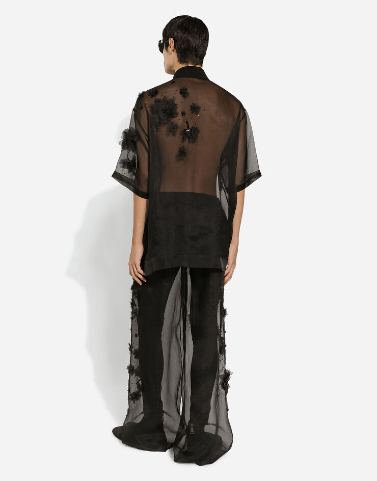 Dolce & Gabbana Poloshirt aus Seidenorganza mit Stickerei Black G8RG4ZFU1ID